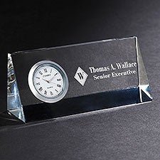 Personalized Crystal Desk Clock Nameplate - Executive Monogram - 15311
