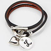 Personalized Wrap Charm Bracelet - Black Leather - 15345D
