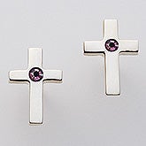 Sterling Silver Cross Swarovski Birthstone Earrings - 15728D