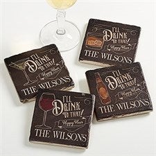 Personalized Happy Hour Tumbled Stone Coaster Set - Ill Drink To That - 15770