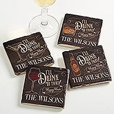 Personalized Happy Hour Tumbled Stone Coaster Set - I'll Drink To That - 15770