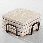 Tumbled Stone Coaster Holder - Black Metal - 15819