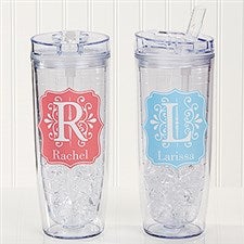 Personalized Flip n Sip Tumbler - Blooming Monogram - 15891