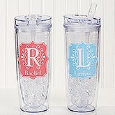 Personalized Flip 'n' Sip Tumbler - Blooming Monogram - 15891