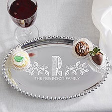 Mariposa String of Pearls Personalized Oval Serving Tray - Family Name - 15905