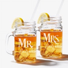 Personalized Wedding Glass Mason Jar 2 Piece Set - Mr.  Mrs. - 15921