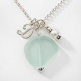 Sea Glass Initial and Swarovski Birthstone Necklace - 16157D