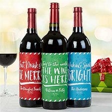 Personalized Holiday Cheer Wine Bottle Labels  - 16209