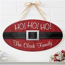 Personalized Christmas Oval Wood Sign - Ho! Ho! Ho! Santa Belt - 16215