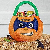 Personalized Plush Halloween Treat Bag - Superhero Pumpkin - 16324