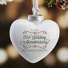 Personalized Heart Anniversary Christmas Ornament - Porcelain - 16396