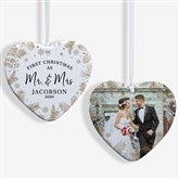 Personalized Wedding Heart Ornament - Gold Foliage - 37781