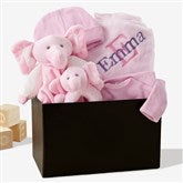 Embroidered Satin Trim Pink Baby Blanket with Clothes Set - 40824