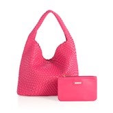 Woven Vegan Leather Hobo Bag - Magenta  - 51218