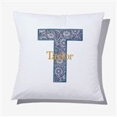 Navy Sunflowers Initial  Name Embroidered Applique Throw Pillow - 55766