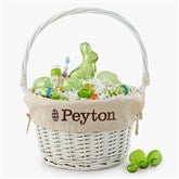 Checkered Egg Embroidered White Easter Basket with Folding Handle - 57187