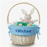 Checkered Egg Embroidered Willow Easter Basket with Folding Handle - 57189