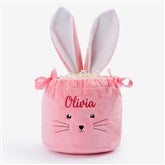 Bunny Face Embroidered Velvet Drawstring Easter Treat Bag - 57190