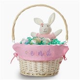 Floral Name Embroidered Willow Easter Basket with Folding Handle - 57526