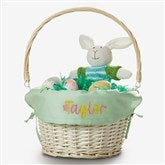 Floral Name Embroidered Willow Easter Basket with Folding Handle - 57526