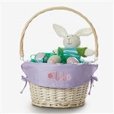 Floral Name Embroidered Willow Easter Basket with Folding Handle - 57526