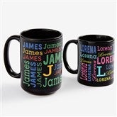 Trendy Repeating Name Personalized Black Coffee Mugs - 58497
