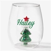 Name Personalized Glitter Tree Stemless Wine Glasses  - 58719