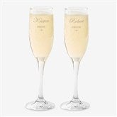 Engraved Crystal Champagne Flutes - Bride and Groom Design - 7095