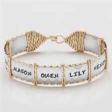 Diamond Pattern Personalized Family Bracelet - 14k Gold & Silver - 16544D