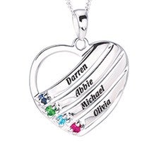 Personalized Family Birthstone Necklaces - Sterling Silver Heart - 16554D