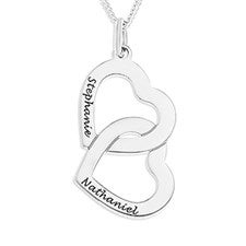 Interlocking Hearts Personalized Sterling Silver Necklace  - 16559D