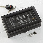 Personalized Black Leather Accessory Box - 12 Slots - 16713