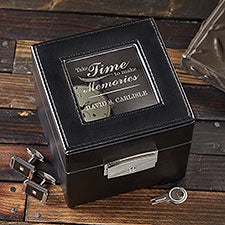 Engraved Leather 2 Slot Watch Box - Gift Of Time - 16854