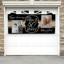Personalized Anniversary Party Photo Banner - Cheers To Then & Now - 16902