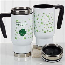 Personalized St. Patricks Day Commuter Travel Mug - Irish Clover - 17280