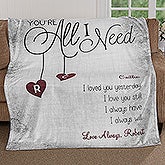 Personalized Romantic Couple Blanket - You're All I Need - 17427