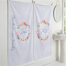 Personalized Monogram Bath Towels - Floral Wreath - 17476