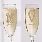 Personalized Wedding Attire Champagne Flute Set - 17524