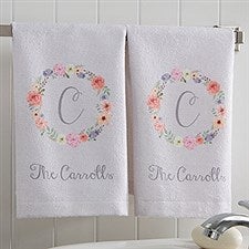 Personalized Monogram Hand Towel Set - Floral Wreath - 17574