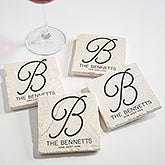 Personalized Initial Tumbled Stone Coaster Set - Initial Accent - 17785