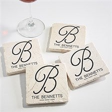 Personalized Initial Tumbled Stone Coaster Set - Initial Accent - 17785