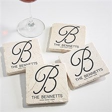 Personalized Initial Tumbled Stone Coaster Set - Initial Accent - 17785