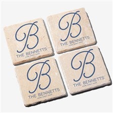 Personalized Initial Tumbled Stone Coaster Set - Initial Accent - 17785