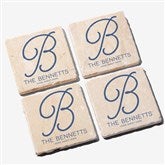Personalized Initial Tumbled Stone Coaster Set - Initial Accent - 17785