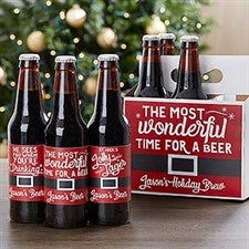 Personalized Holiday Beer Bottle Labels & Carrier - 17787