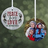 Personalized Rustic Christmas Ornaments - Peace Love Joy - 18065