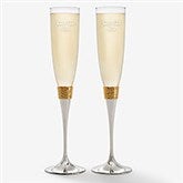 Engraved Wedding Champagne Flutes - Gold Hammered - 18167