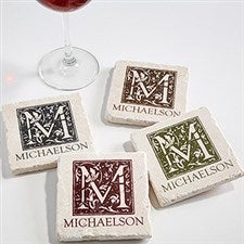 Velma.com Floral Monogram Tumbled Stone Coaster Set - 18347