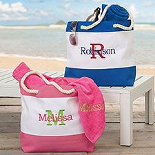 Embroidered Beach Tote Bags - Name  Initial - 18420