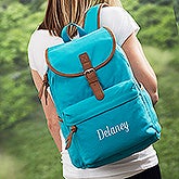 Washed Canvas Embroidered Backpack - Turquoise - 18527